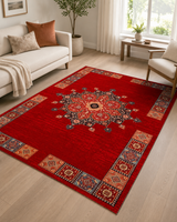 Kırmızı Madalyon Desenli Klasik Sisal Dokuma Salon Halısı