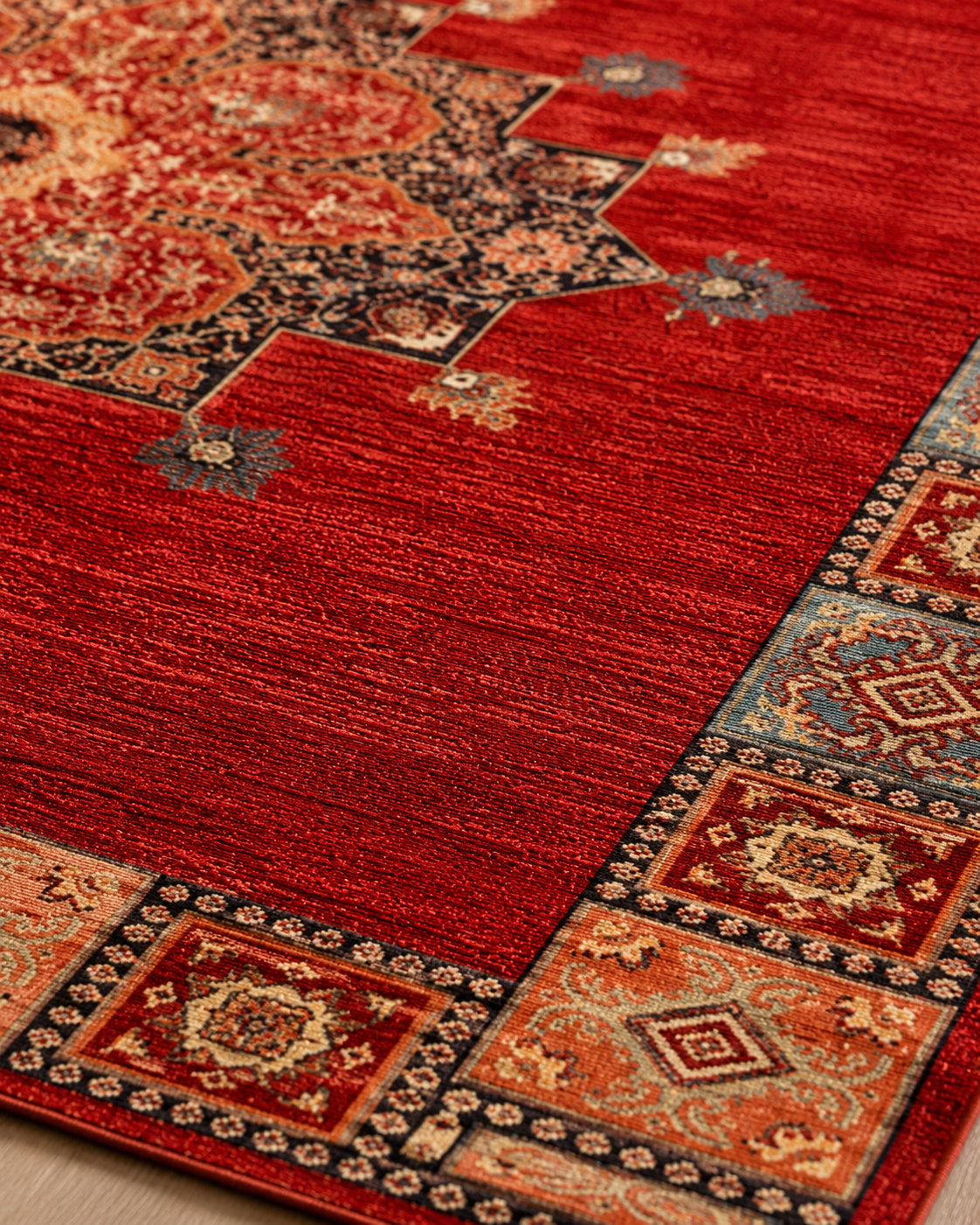 Kırmızı Madalyon Desenli Klasik Sisal Dokuma Salon Halısı