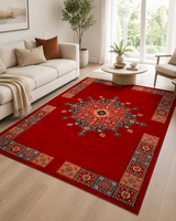 Kırmızı Madalyon Desenli Klasik Sisal Dokuma Salon Halısı