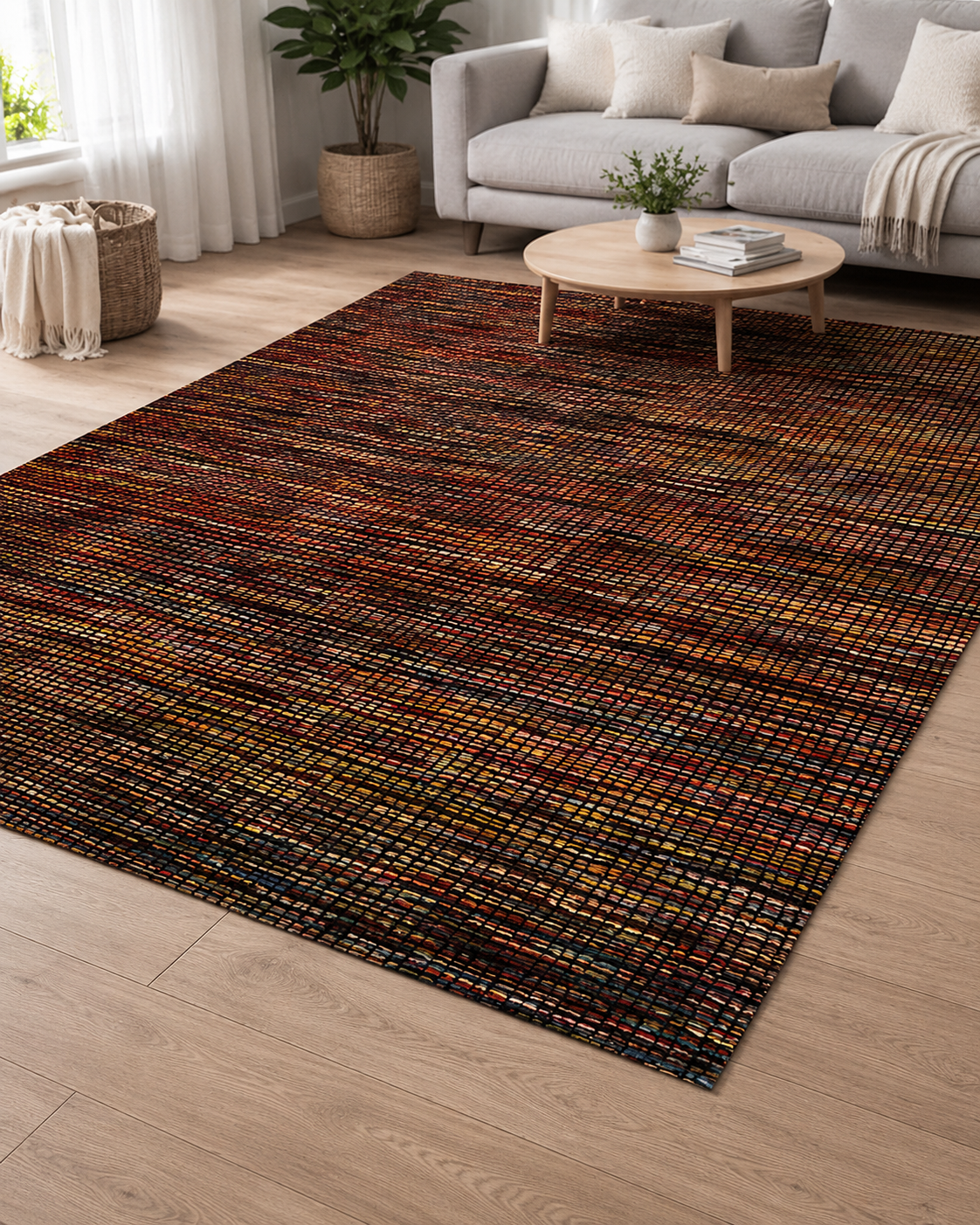 Siyah Turuncu Dokulu Modern Sisal Dokuma Salon Halısı