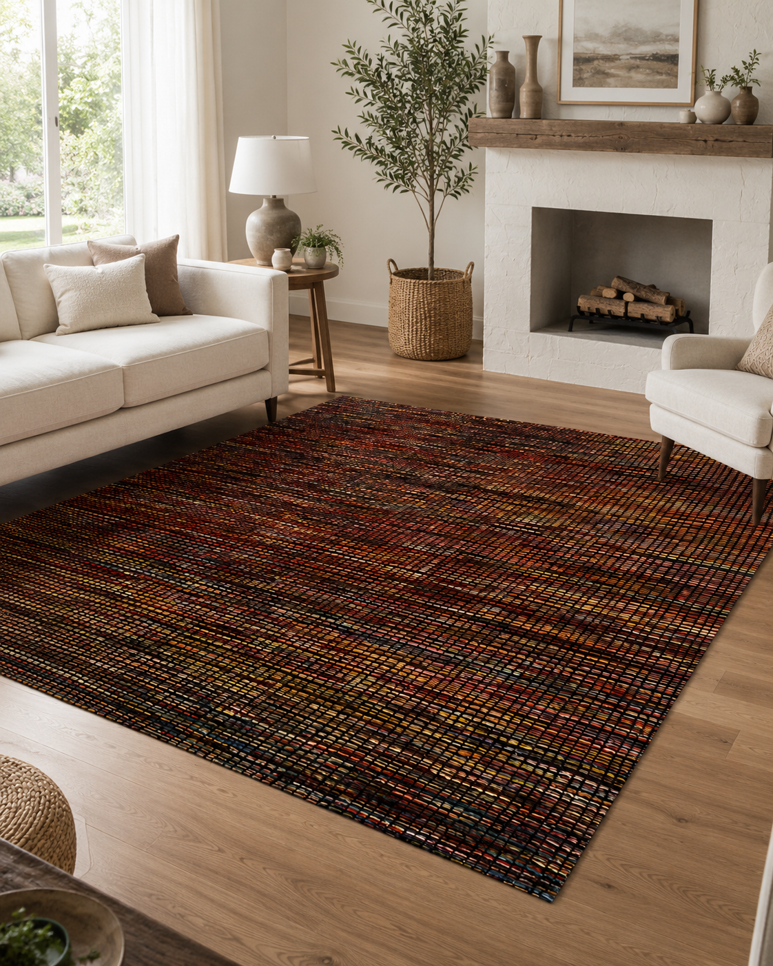 Siyah Turuncu Dokulu Modern Sisal Dokuma Salon Halısı