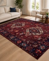 Bordo Lacivert Etnik Desenli Vintage Sisal Dokuma Salon Halısı
