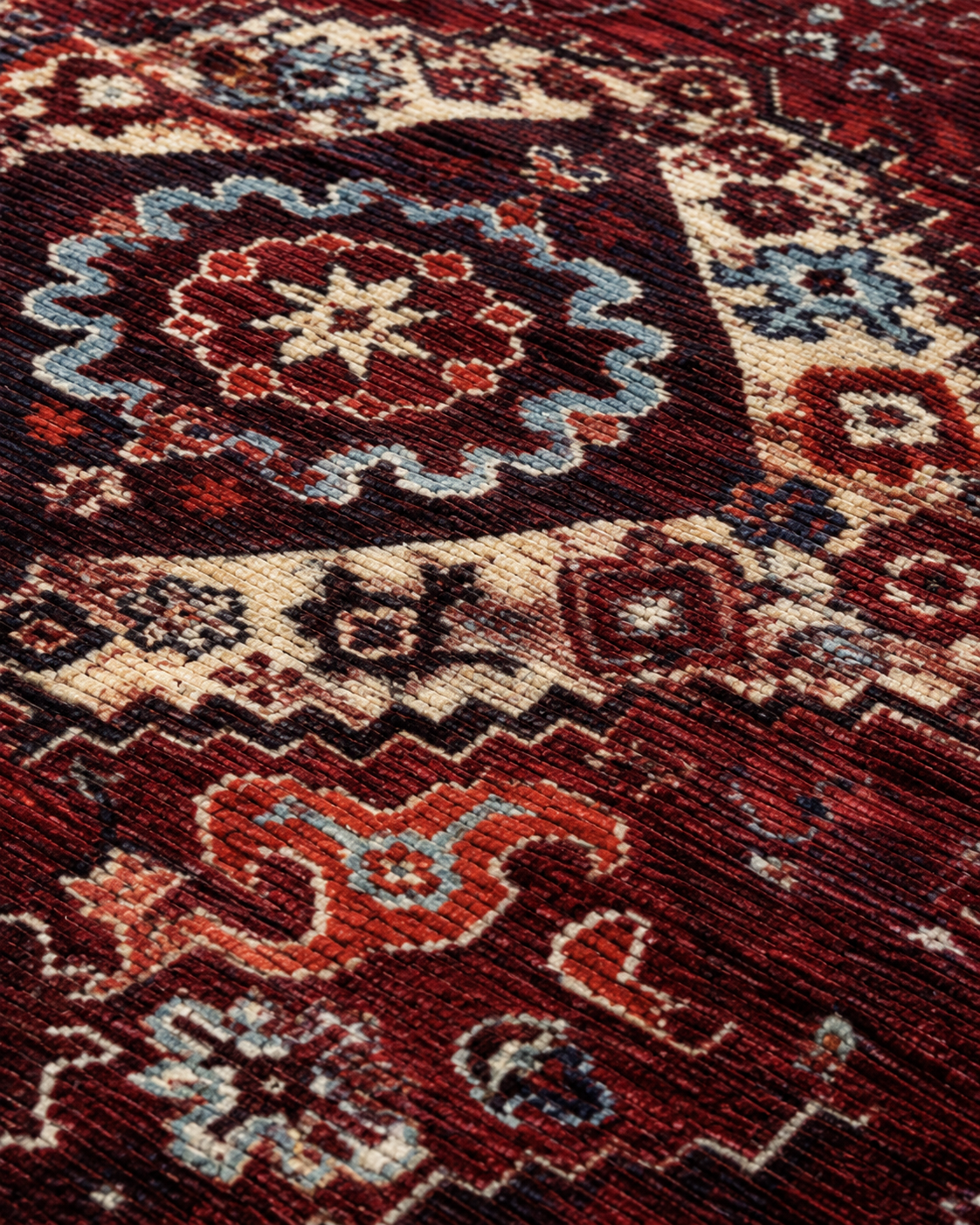 Bordo Lacivert Etnik Desenli Vintage Sisal Dokuma Salon Halısı