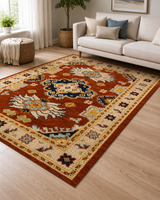Kırmızı Otantik Desenli Vintage Sisal Dokuma Salon Halısı