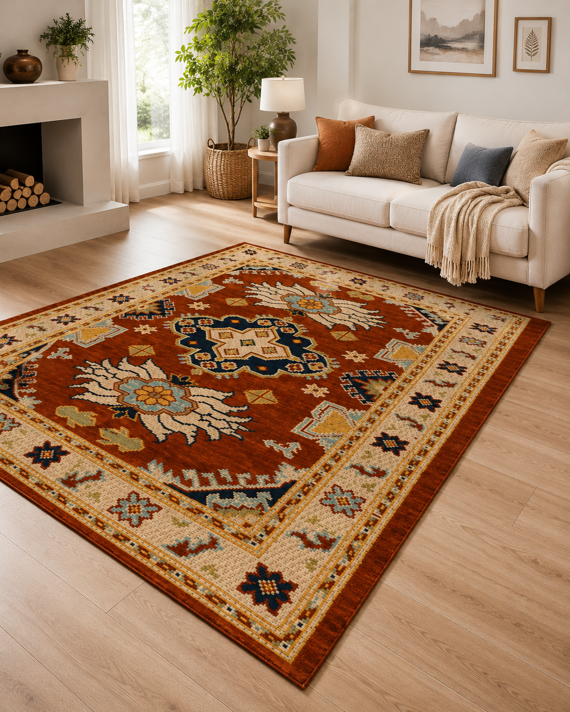 Kırmızı Otantik Desenli Vintage Sisal Dokuma Salon Halısı