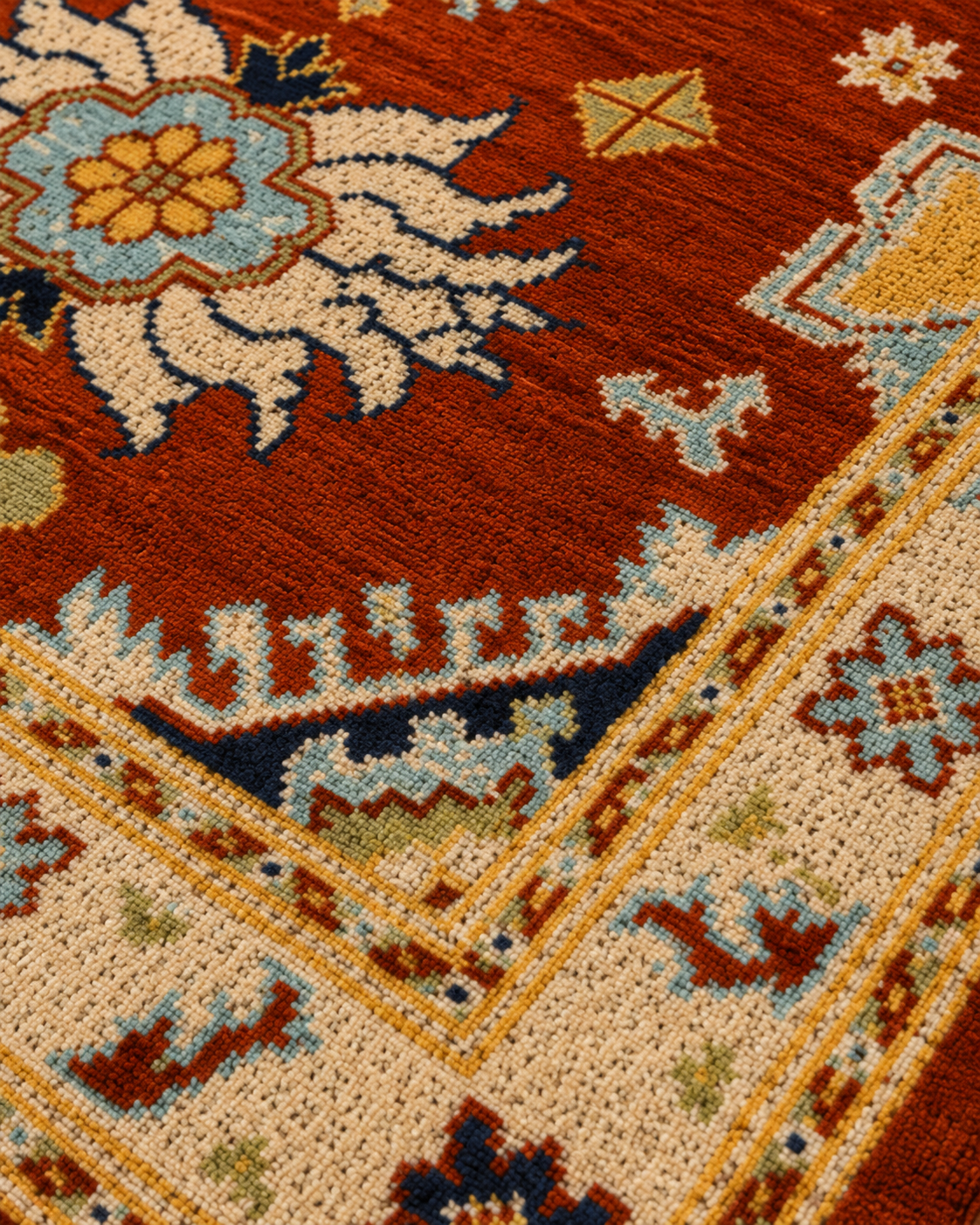 Kırmızı Otantik Desenli Vintage Sisal Dokuma Salon Halısı