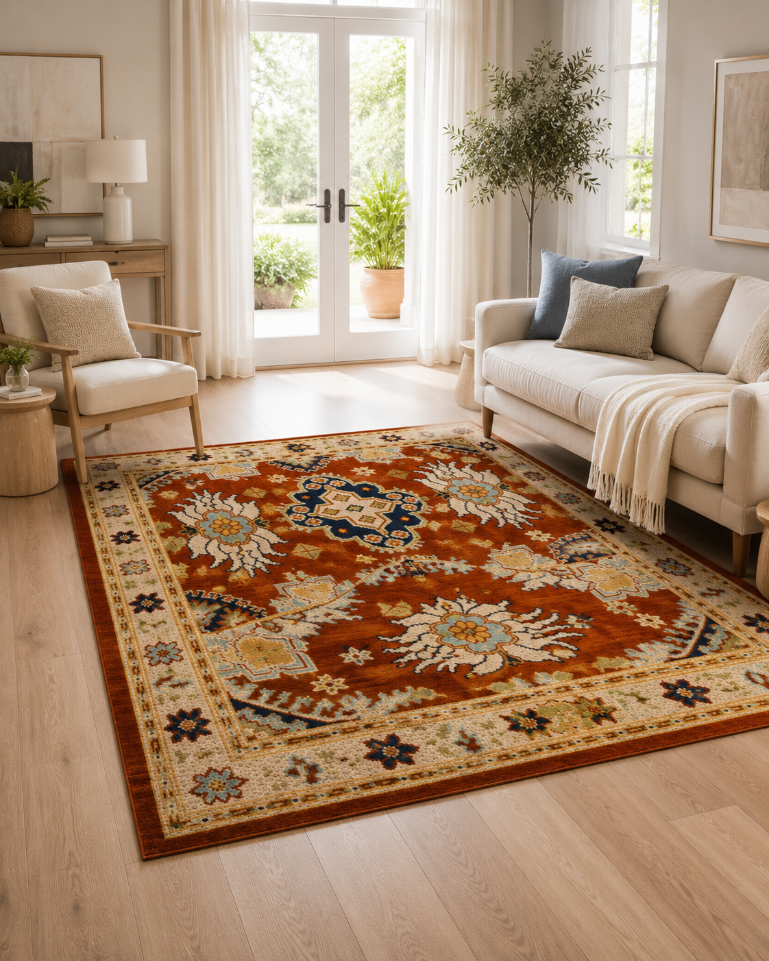 Kırmızı Otantik Desenli Vintage Sisal Dokuma Salon Halısı