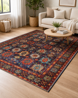 Lacivert Kırmızı Klasik Desenli Vintage Sisal Dokuma Salon Halısı
