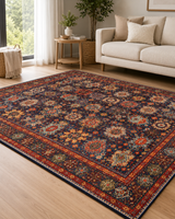 Lacivert Kırmızı Klasik Desenli Vintage Sisal Dokuma Salon Halısı