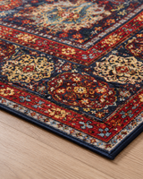 Lacivert Kırmızı Klasik Desenli Vintage Sisal Dokuma Salon Halısı