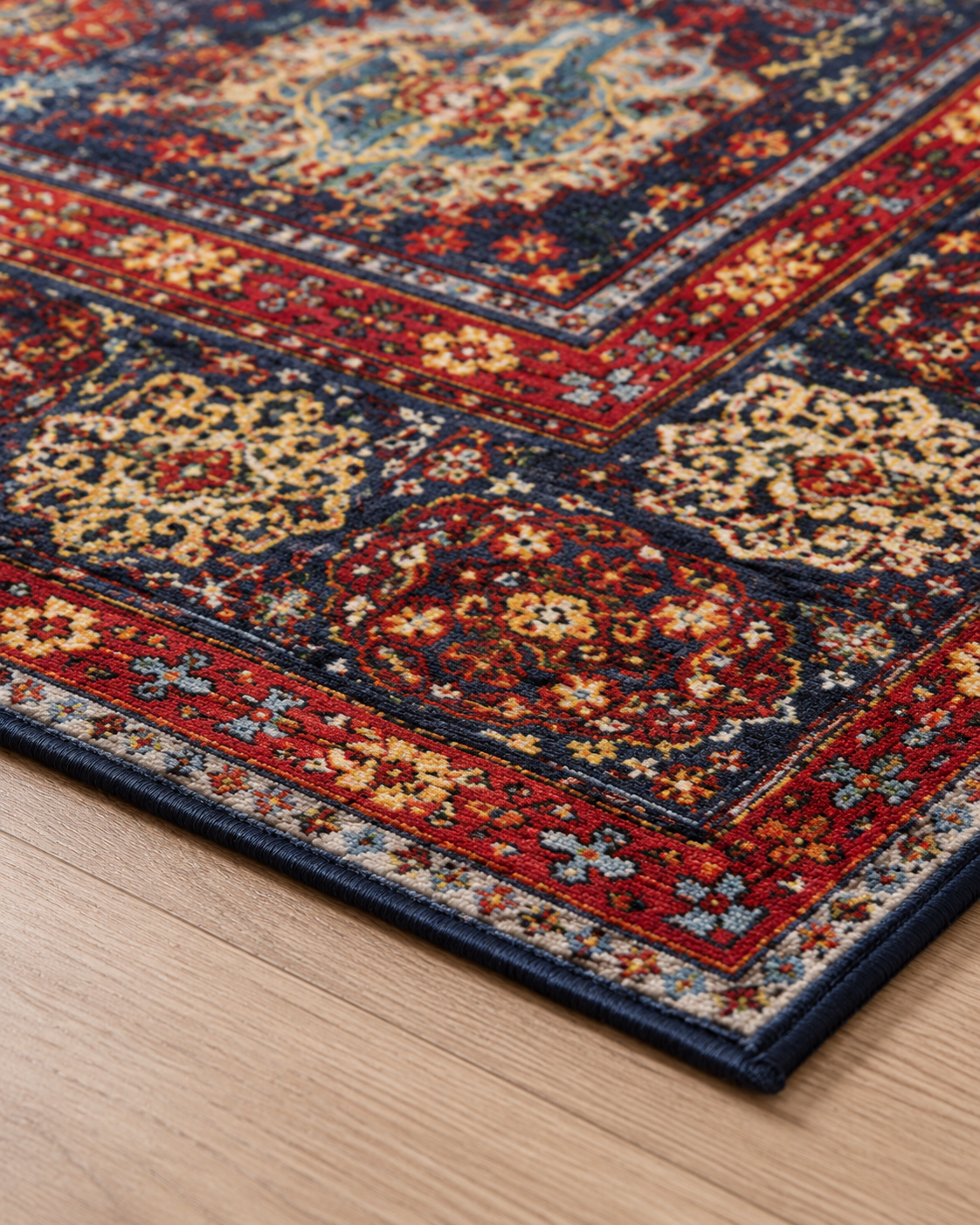 Lacivert Kırmızı Klasik Desenli Vintage Sisal Dokuma Salon Halısı