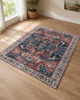 Lacivert Kiremit Madalyon Desenli Vintage Sisal Dokuma Salon Halısı
