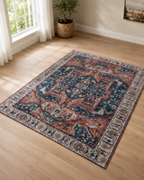 Lacivert Kiremit Madalyon Desenli Vintage Sisal Dokuma Salon Halısı