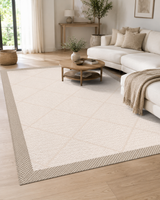 Krem Geometrik Desenli Minimal Sisal Dokuma Salon Halısı