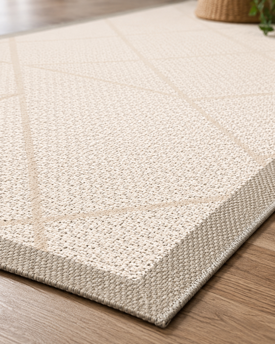 Krem Geometrik Desenli Minimal Sisal Dokuma Salon Halısı