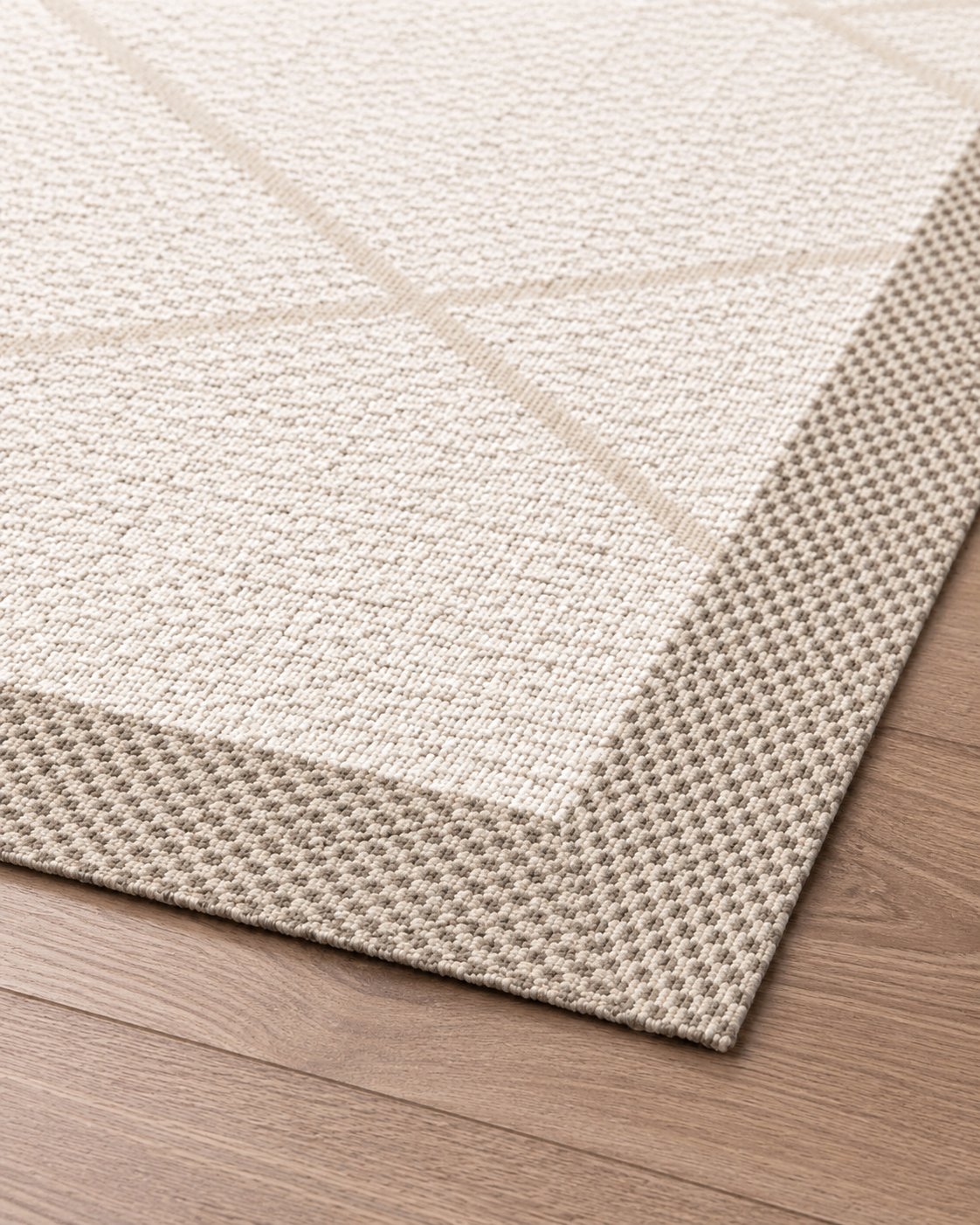 Krem Geometrik Desenli Minimal Sisal Dokuma Salon Halısı