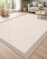 Krem Geometrik Desenli Minimal Sisal Dokuma Salon Halısı