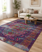 Lacivert Fuşya Renkli Vintage Desenli Sisal Dokuma Salon Halısı