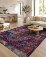 Lacivert Fuşya Renkli Vintage Desenli Sisal Dokuma Salon Halısı