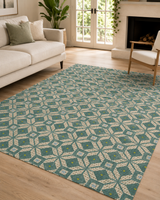 Turkuaz Geometrik Desenli Modern Sisal Dokuma Salon Halısı