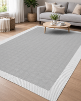 Modern Gri Zeminli Beyaz Çerçeve Desenli Sisal Halı
