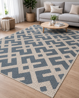 Mavi Krem Labirent Desenli Sisal Salon Halısı