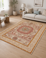 Otantik Vintage Desenli Kiremit Tonlu Sisal Dokuma Halı