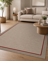 Minimal Kırmızı Bordürlü Bej Sisal Dokuma Halı