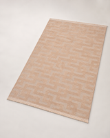 Modern Labirent Geometrik Desenli Pudra Bej Şönil Kilim Halı
