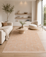 Modern Labirent Geometrik Desenli Pudra Bej Şönil Kilim Halı