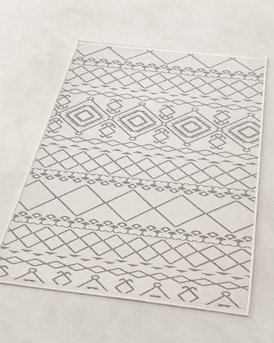 Krem Gri Etnik Desenli Bohem Şönil Kilim Halı