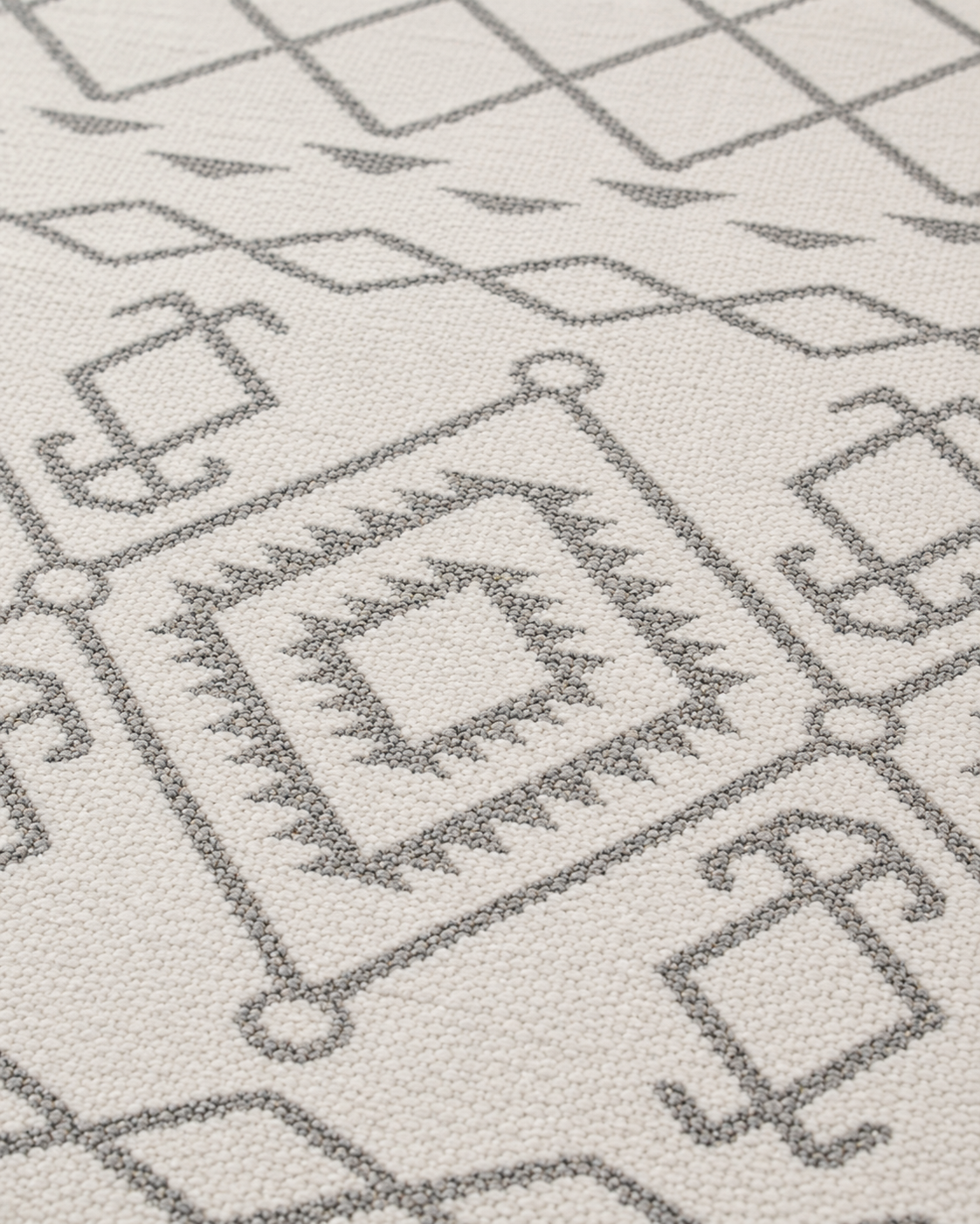 Krem Gri Etnik Desenli Bohem Şönil Kilim Halı