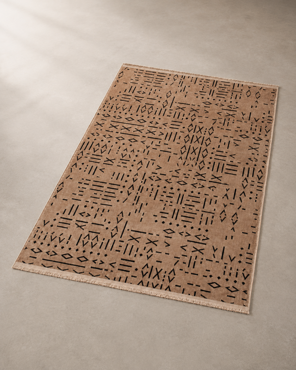 Taba Siyah Etnik Desenli Bohem Şönil Kilim Halı