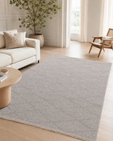 Modern Dokulu Açık Gri Baklava Desenli Şönil Kilim Halı