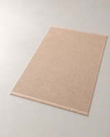 Pudra Bej Dokulu Geometrik Çizgi Desenli Şönil Kilim Halı