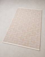 Krem Bej Geometrik Labirent Desenli Modern Şönil Kilim Halı