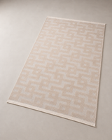 Krem Bej Geometrik Labirent Desenli Modern Şönil Kilim Halı