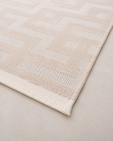 Krem Bej Geometrik Labirent Desenli Modern Şönil Kilim Halı