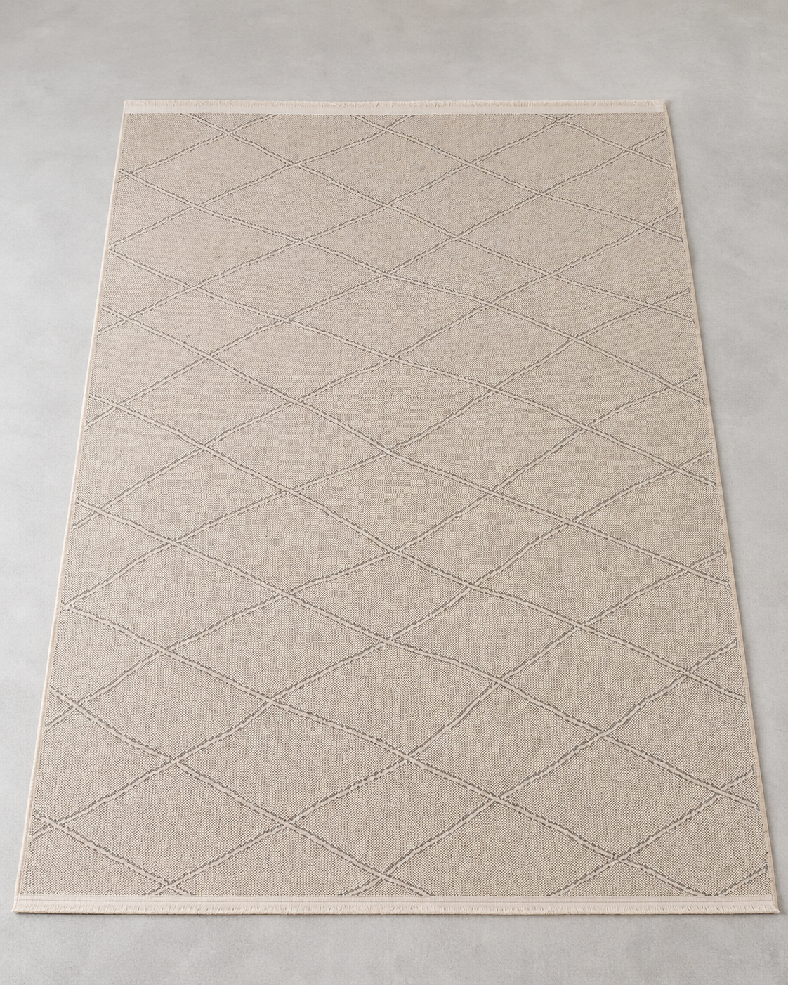 Doğal Bej Baklava Desenli Modern Şönil Kilim Halı