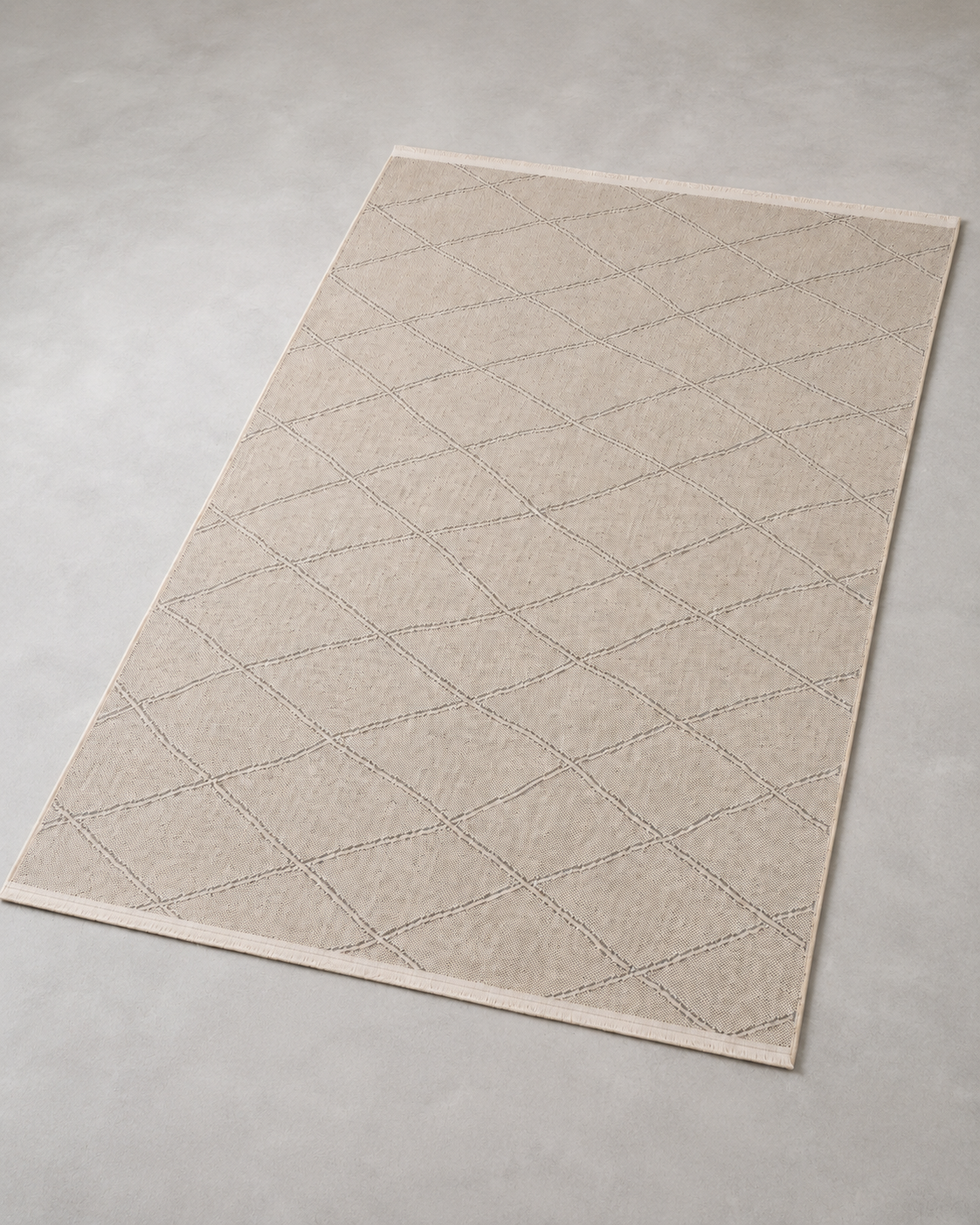 Doğal Bej Baklava Desenli Modern Şönil Kilim Halı