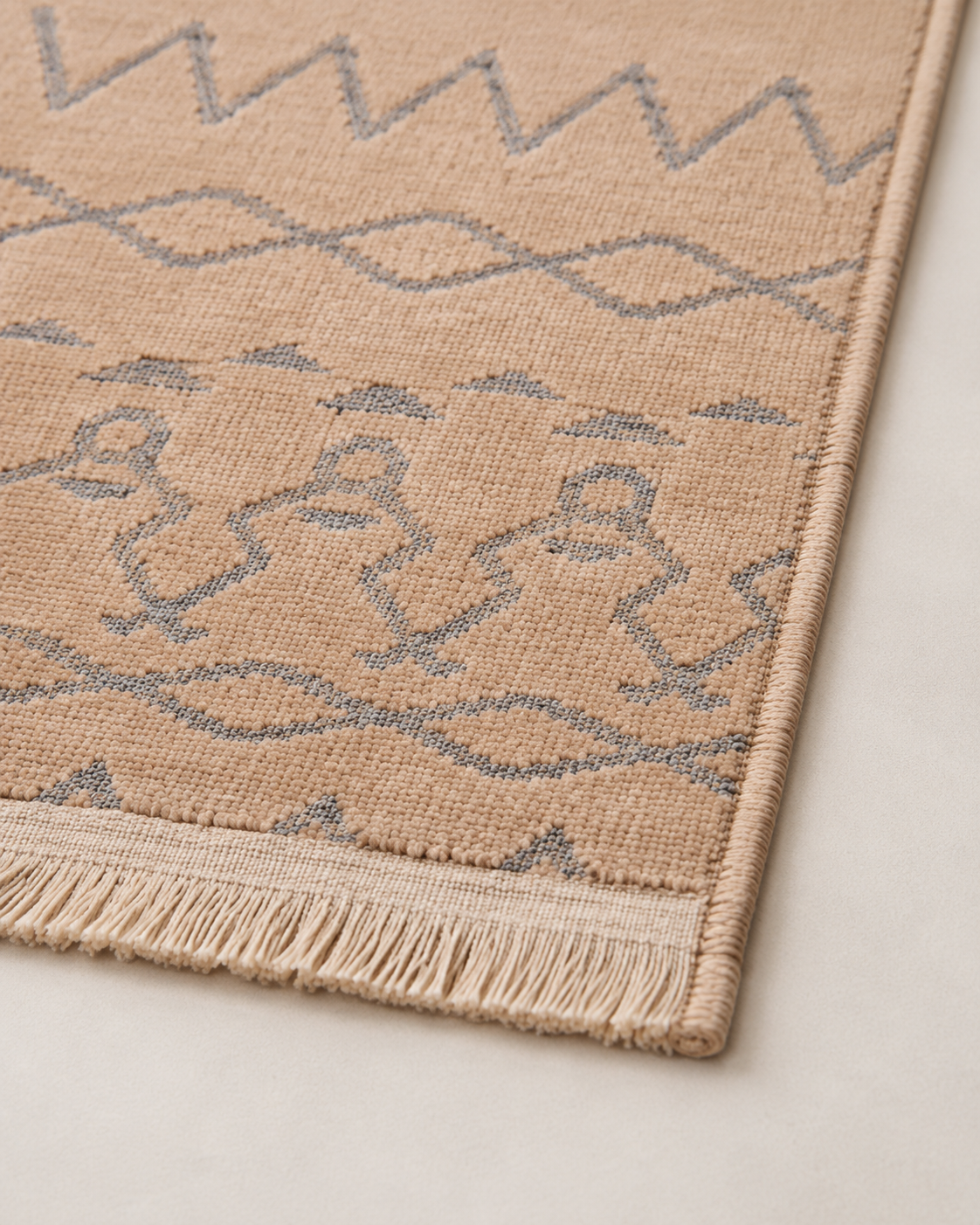 Taba Gri Geometrik Etnik Desenli Modern Bohem Şönil Kilim Halı