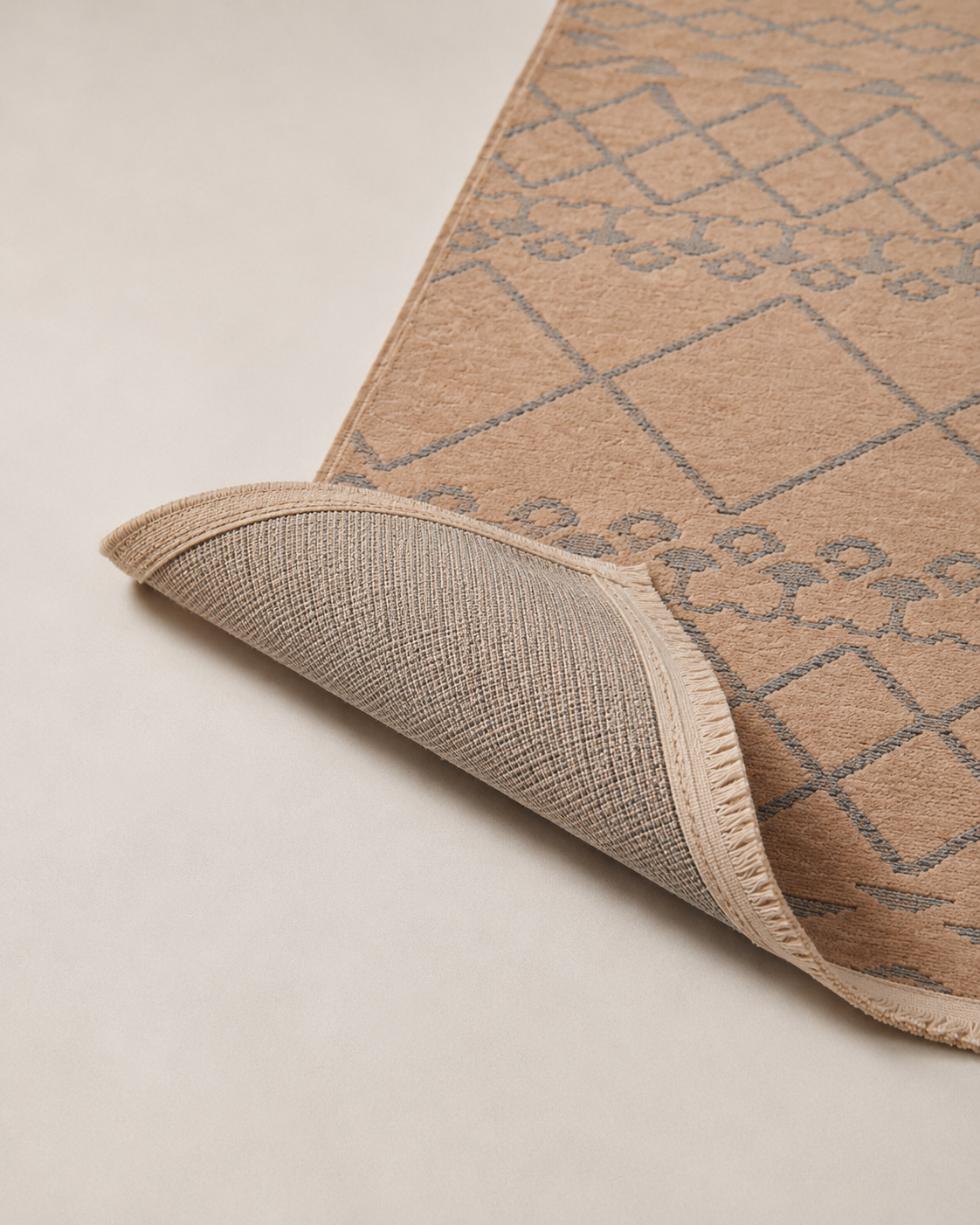 Taba Gri Geometrik Etnik Desenli Modern Bohem Şönil Kilim Halı