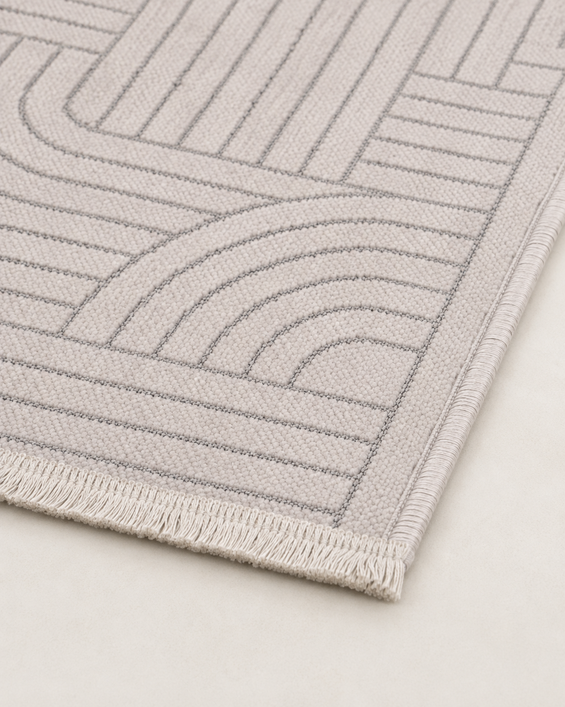 Açık Gri Soyut Kavis Desenli Modern Şönil Kilim Halı