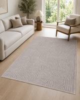 Açık Gri Soyut Kavis Desenli Modern Şönil Kilim Halı