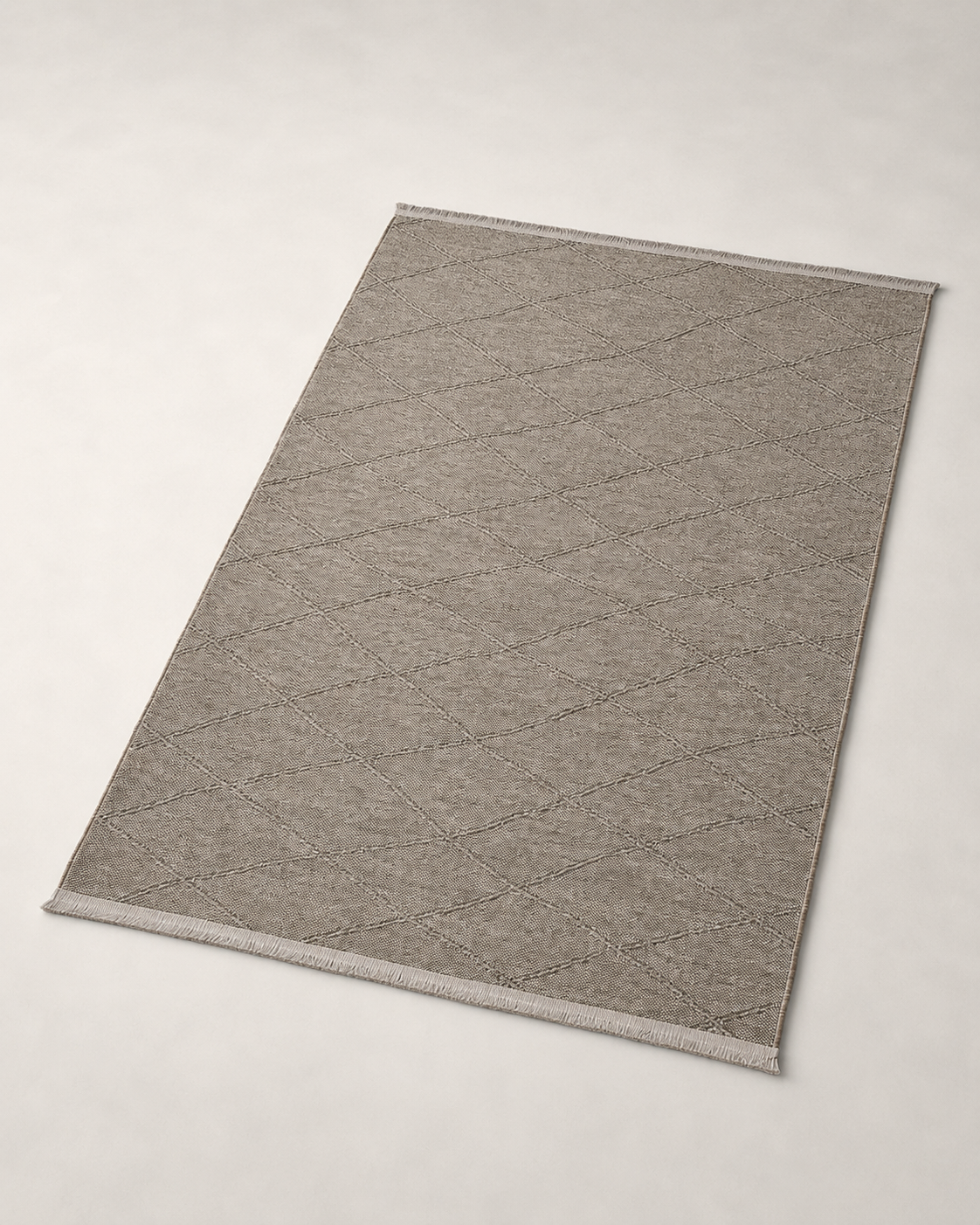Modern Dokulu Vizon Gri Baklava Desenli Şönil Kilim Halı