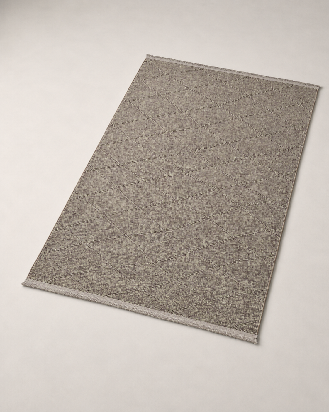 Modern Dokulu Vizon Gri Baklava Desenli Şönil Kilim Halı
