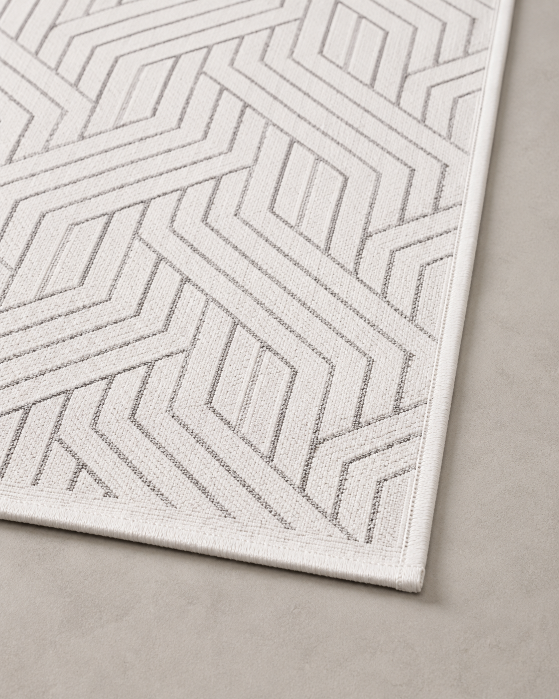 Modern Geometrik Çizgi Desenli Krem Şönil Kilim Halı