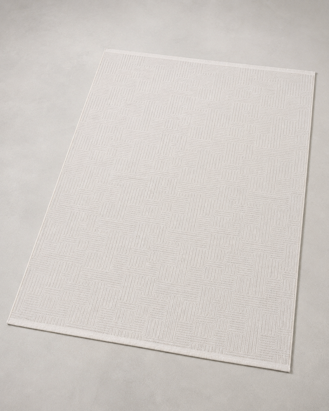 Krem Beyaz Dokulu Geometrik Desenli Modern Şönil Kilim Halı