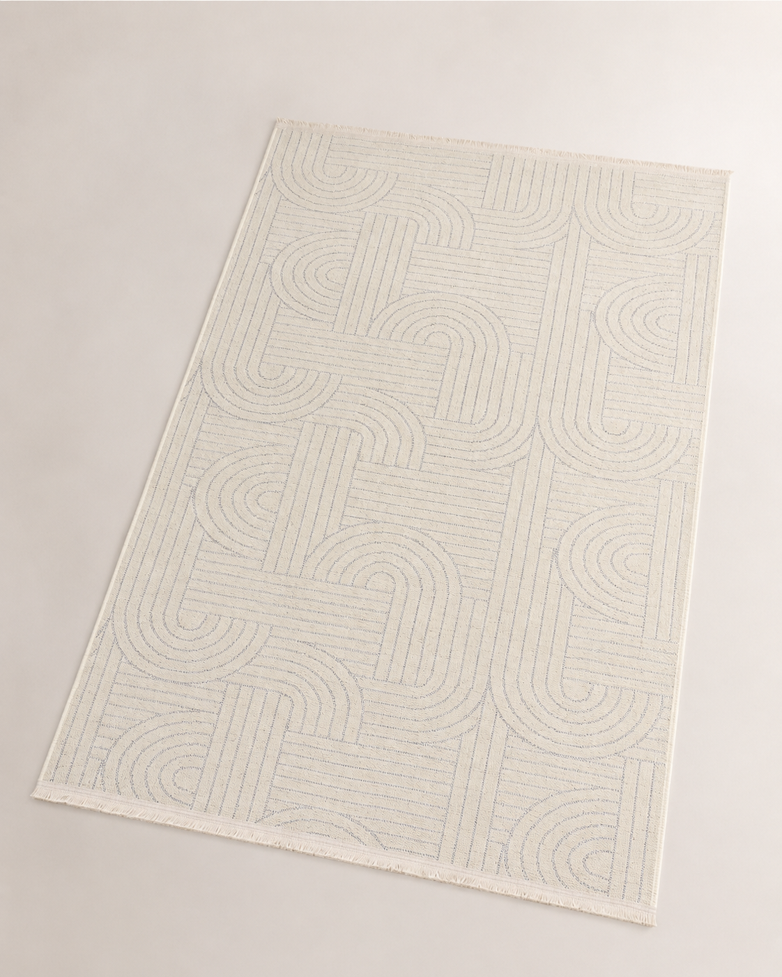 Modern Kavis Çizgi Desenli Krem Şönil Kilim Halı