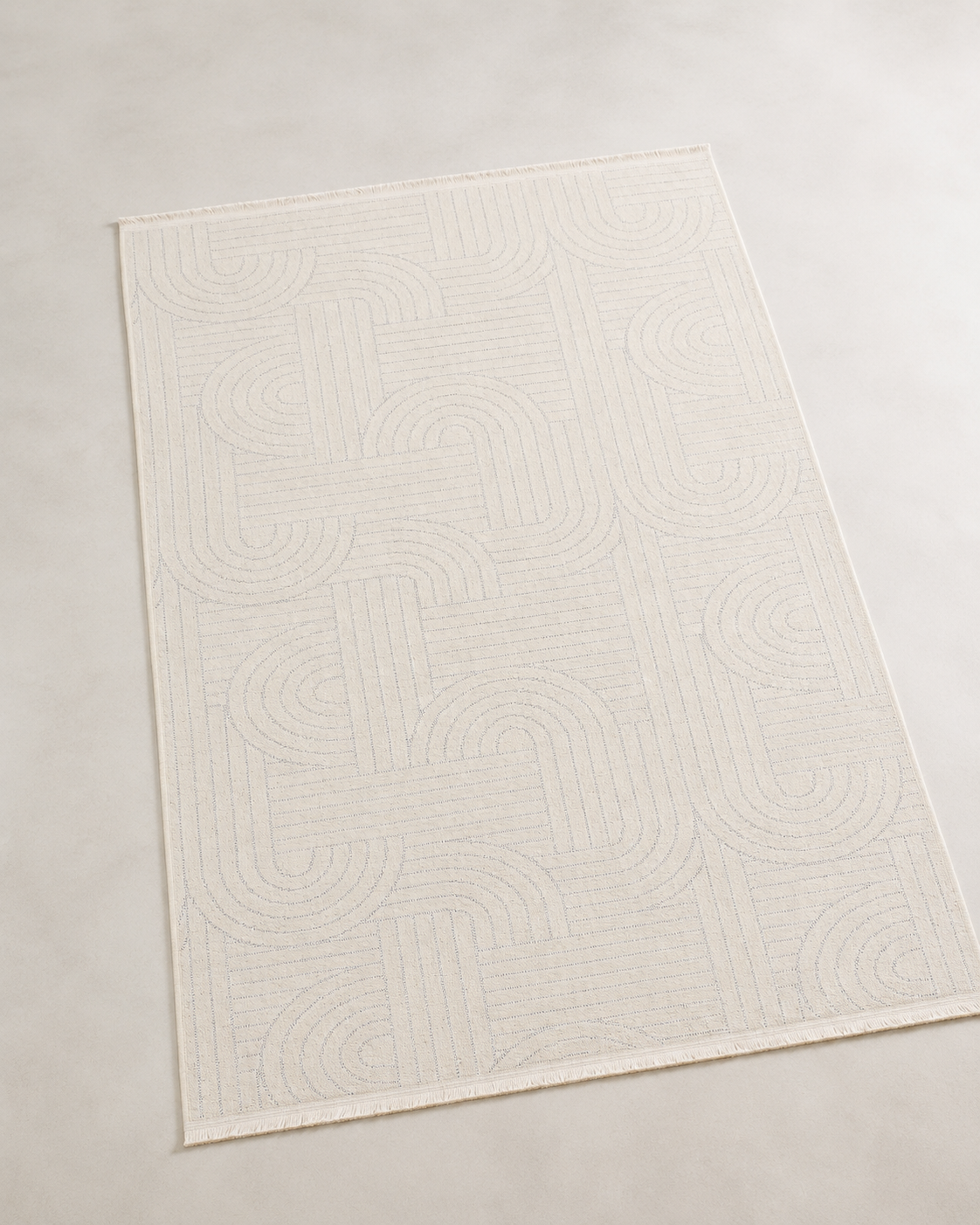 Modern Kavis Çizgi Desenli Krem Şönil Kilim Halı